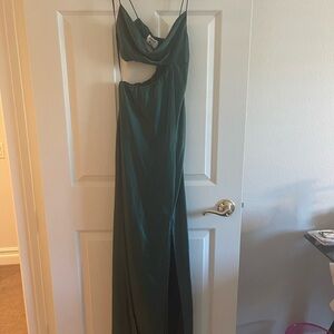Princess Polly size small long green dress with side split and cutout top